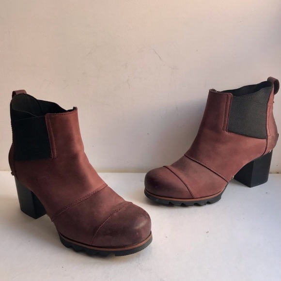 Sorel Shoes - Sorel Boots S-10 Addington Chelsea Burgundy Heeled Ankle Booties